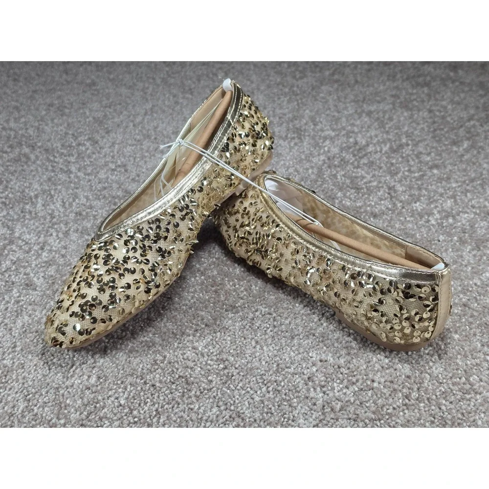 A New Day Sammie Sequin Ballet Flats Champagne Gold Sparkle Shoes 7.5 NEW